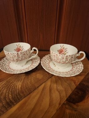 JOHNSON BROTHERS ROSE BOUQUET 3/4" Cup & Saucer Set (J37) Lot of 2 Sets